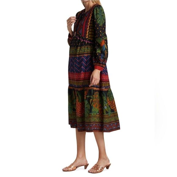 Farm Rio Forest Tapestry Split-Neck Midi Dress Size Small NWT - Picture 7 of 11